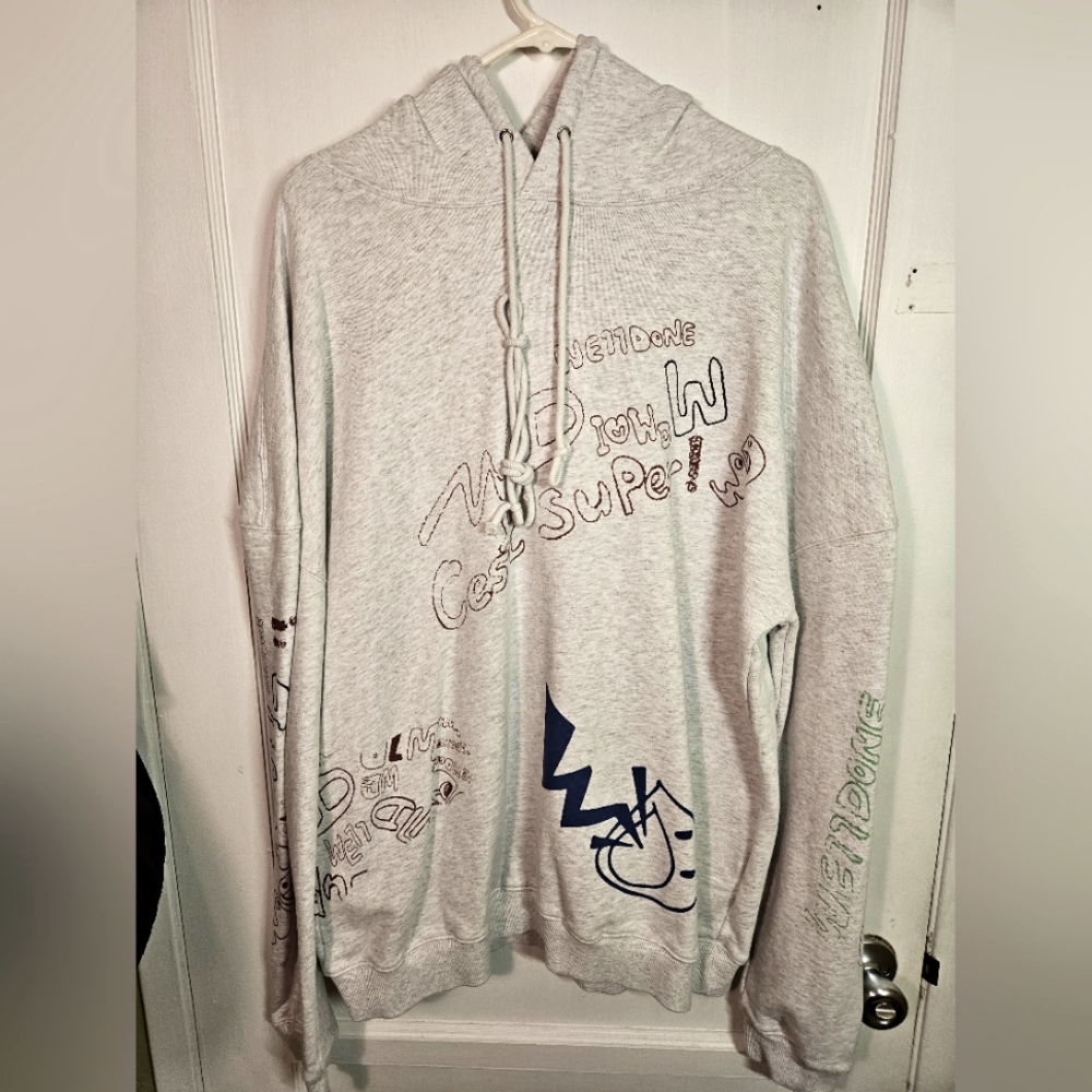 WE11DONE RARE WD GRAFFITI VERSION 1 HOODIE GREY UNISEX SIZE M OVERSIZED FIT